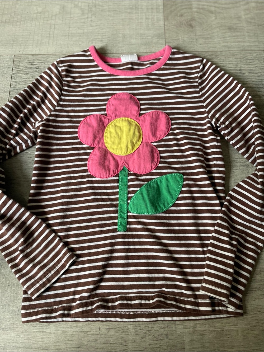Mini Boden Girls Flower Appliqué Long Sleeve Shirt